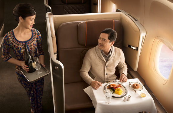 Singapore Airlines First Class cabin seat in a private space